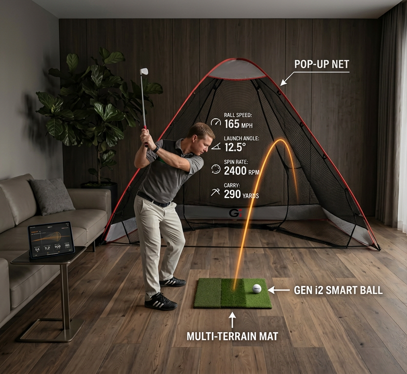 GEN i2 Full Swing Indoor Golf Simulator System (Smart Ball + Net + Hitting Mat + App)